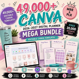49,000+ Digital Planner Bundle 2026u20132028, Editable Canva PLR MRR Planner Templates, GoodNotes Notability, Daily Weekly Journal MRR