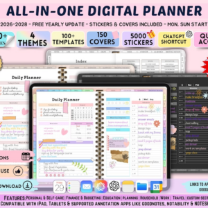 All In One Digital Planner 2026, 2027, 2028 Digital Planner, Digital Journal, Digital GoodNotes Template, Weekly, Daily, Notes+ Notability