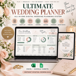 Ultimate Wedding Planner Spreadsheet | Wedding Budget, Guest List, Checklist, Timeline, Vendors & Seating Plan Excel Template